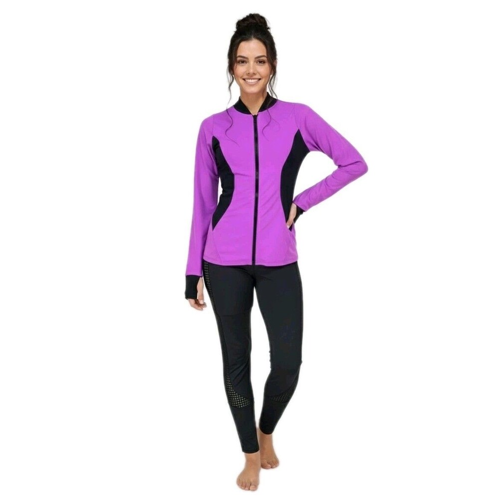 Funky Diva Women's Dancetech Side Mesh Leggings & Athletic Jacket Set Purple - Picture 2 of 14